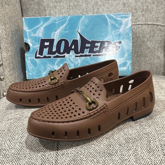 Floafers Driftwood Brown and Sailor Navy Chairman Bit Boat Shoes Men’s 8 NIB/NWT - Picture 5 of 12